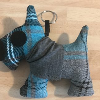 Turquoise & Grey Tartan Mini Bandana Dog Keyring