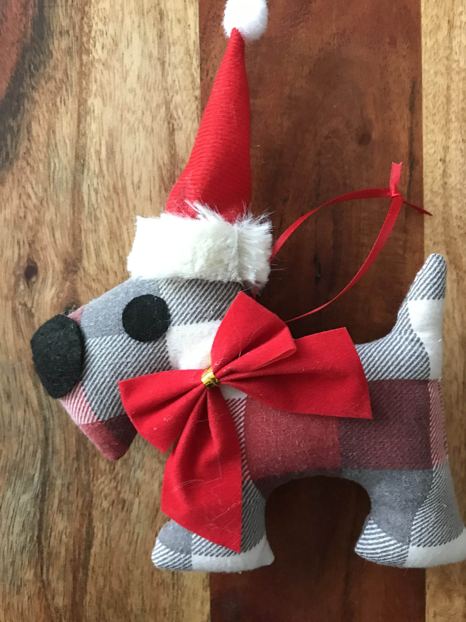 Red & Grey Tartan 'Santa Paws' Tree Decoration