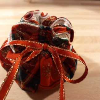 Christmas Tartan & Linen Drawstring Sweetie Gift Pouch
