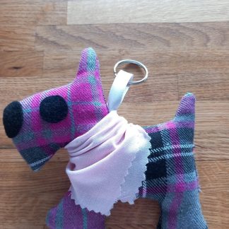 Bright Pink & Grey Tartan Pink Bandana Mini Dog Keyring
