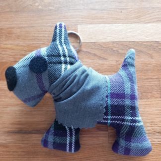 Purple & Grey Tartan Grey Bandana Mini Dog Keyring