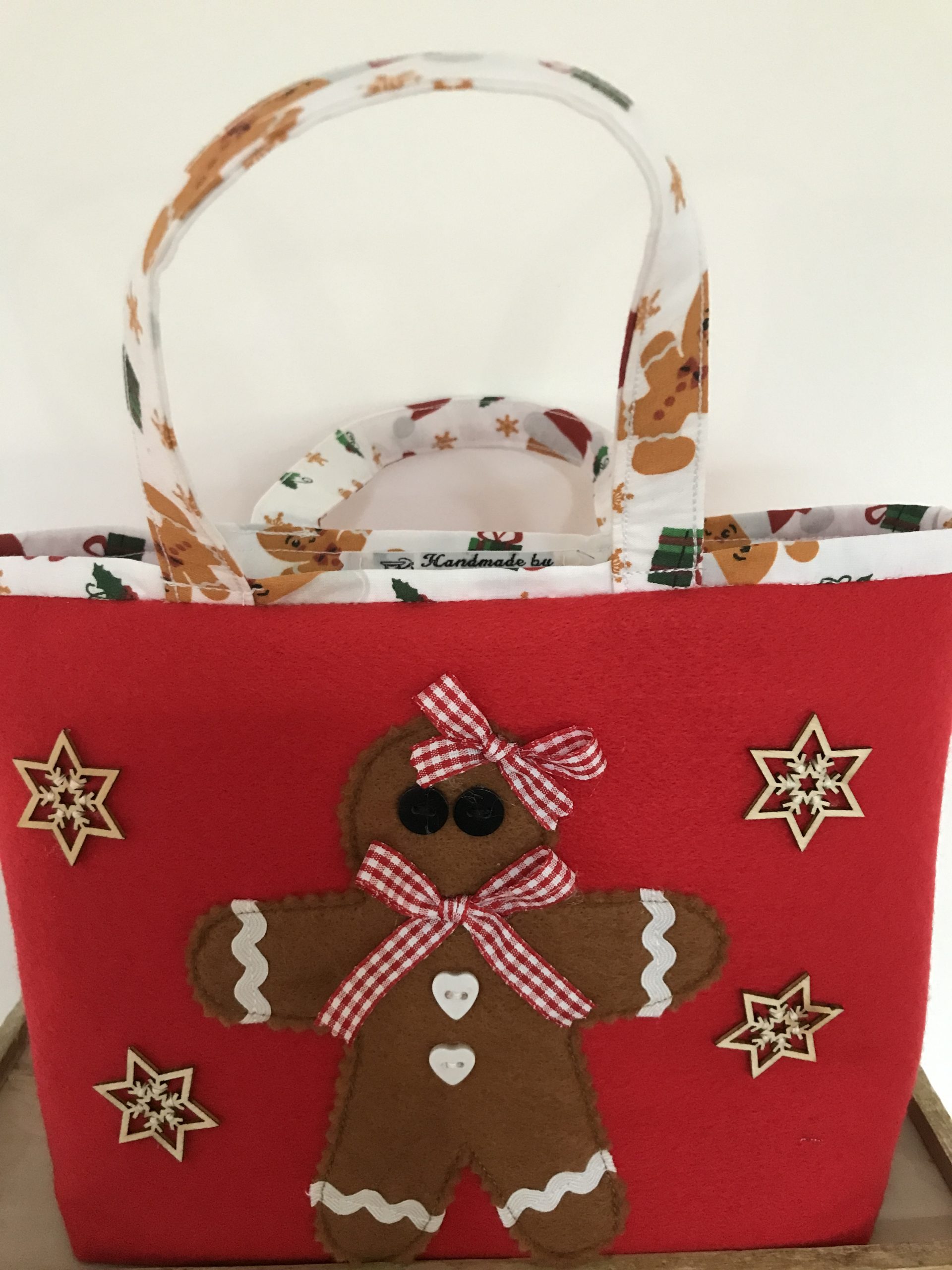 Mrs Gingham Gingerbread Red Felt Gift Bag