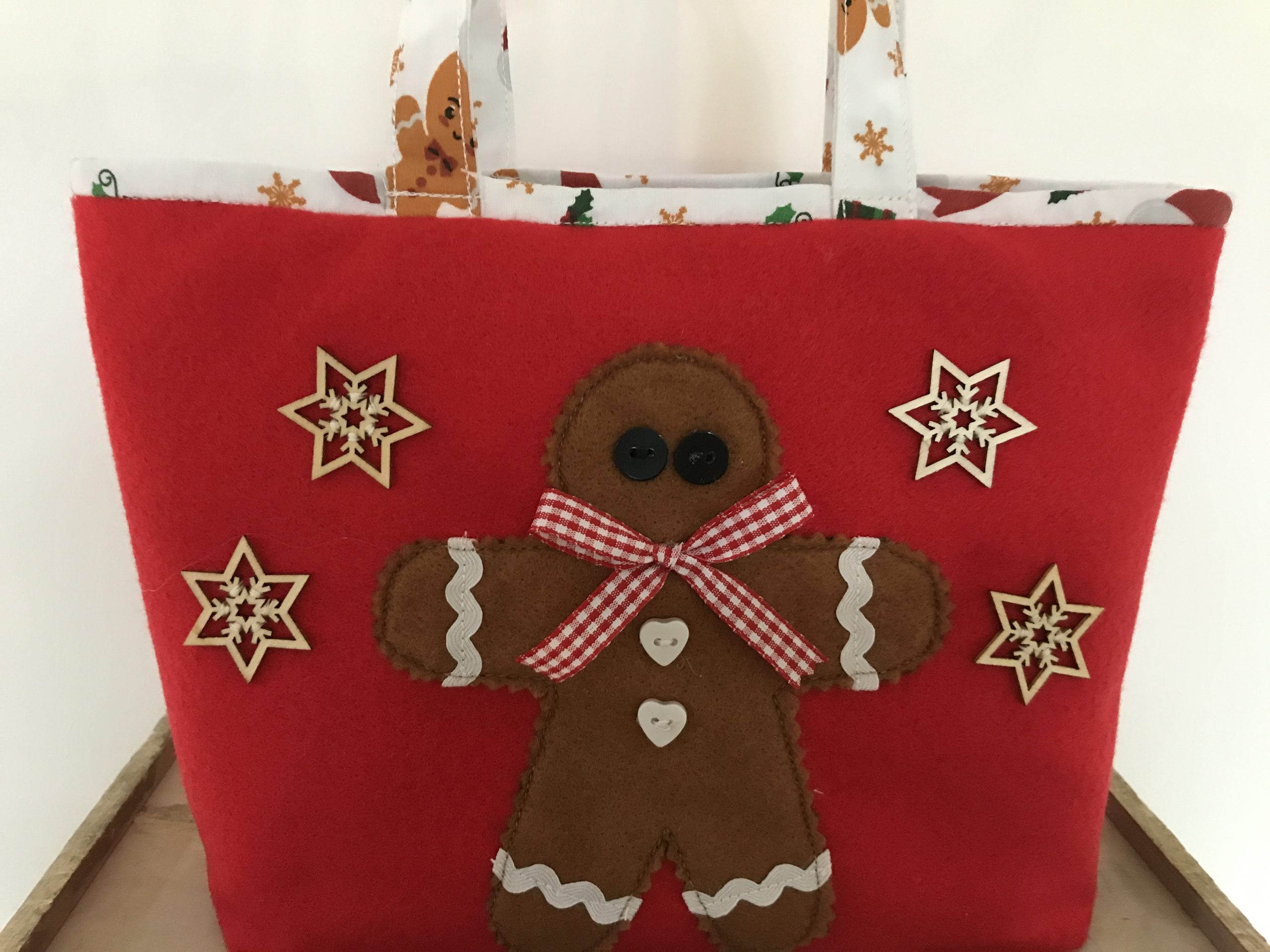 Mr Gingham Gingerbread Red Felt Gift Bag