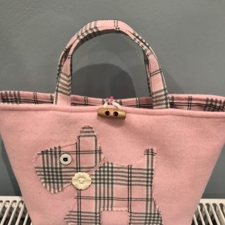 Light Pink Felt & Pink/Grey Tartan Dotty Dog Gift Bag