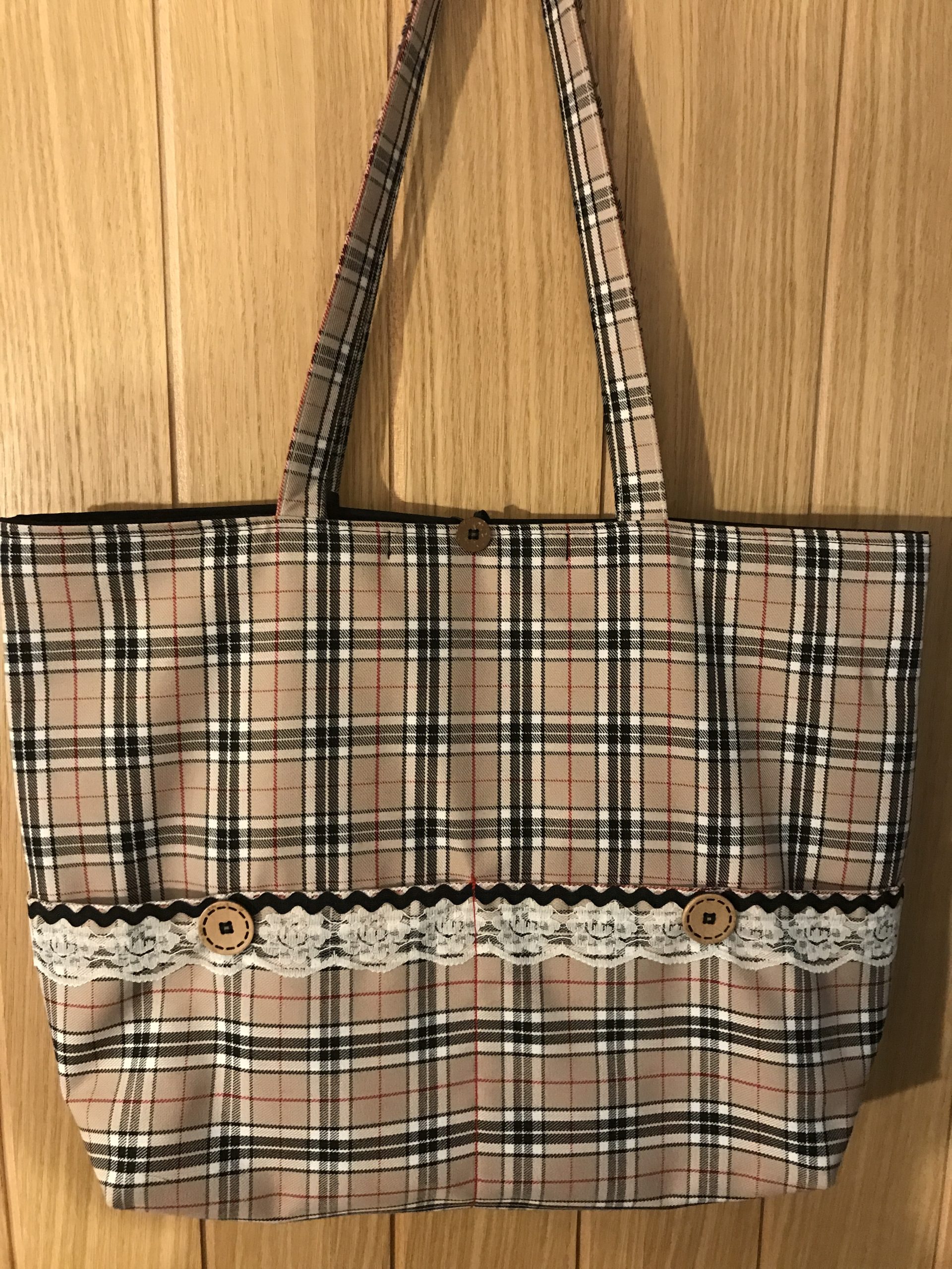 Caramel Thompson Tartan & Black Denim Dotty Dog Shopper Bag - Image 2