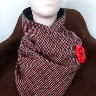 Red, Black & White Check Wool Blend Tartan Black Fleece Lined Cowl Scarf