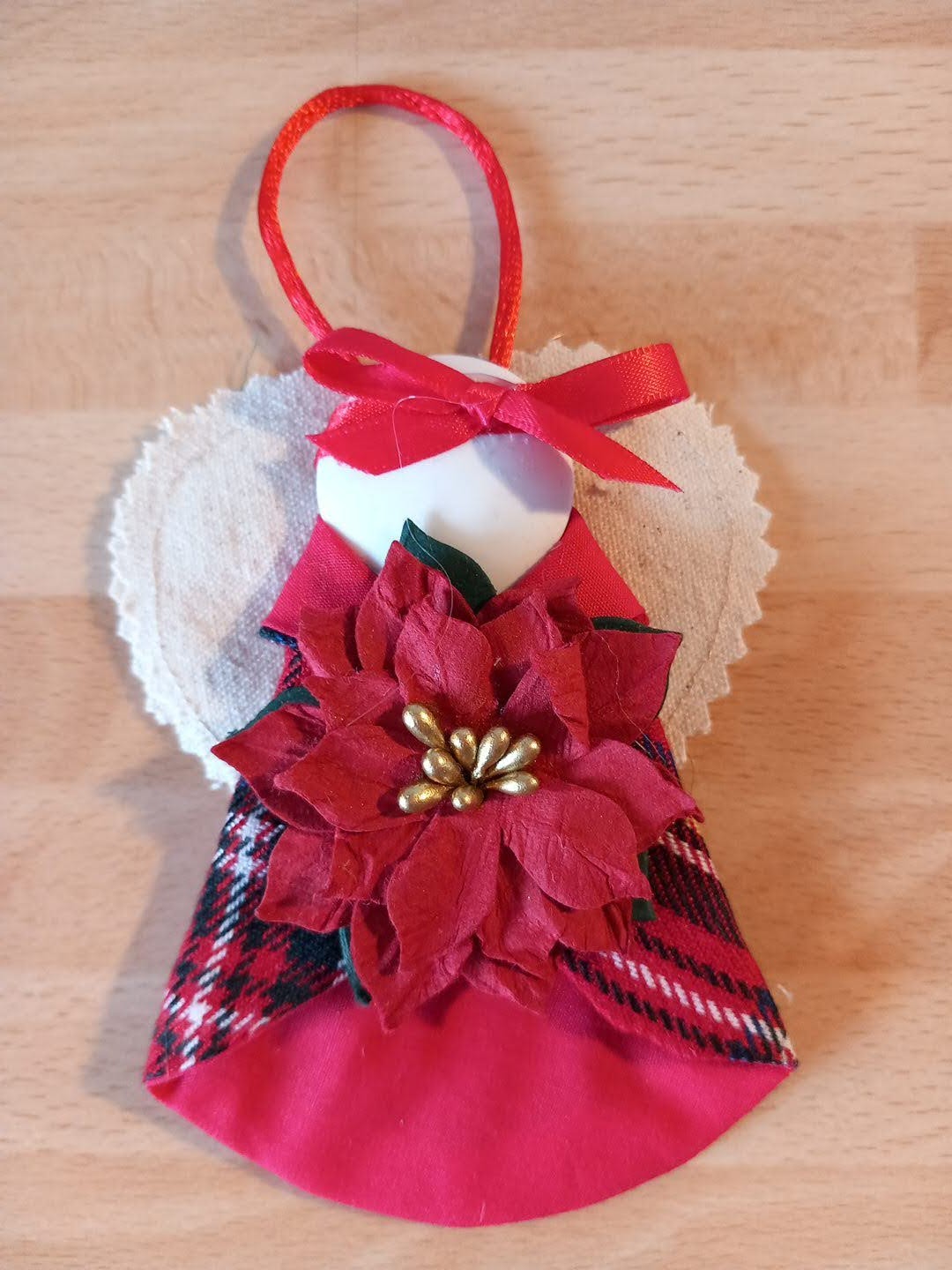 Mini Red Royal Stewart Tartan Poinsettia Angel Tree Decoration