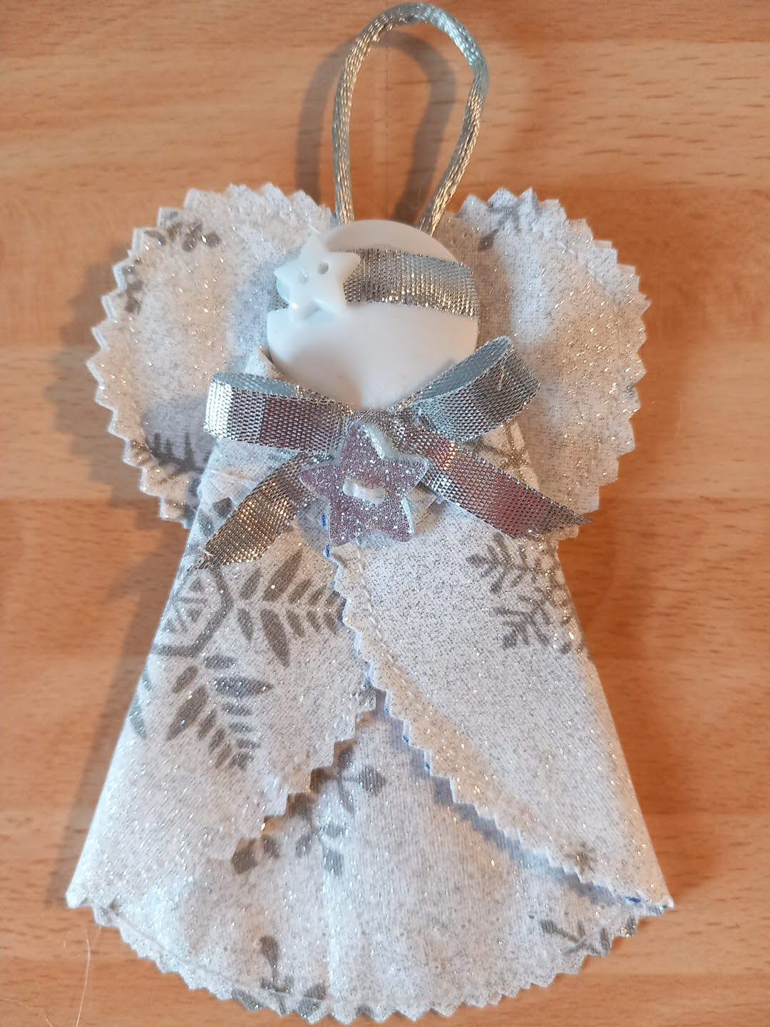 Mini Shimmery Silver Snowflake Angel Tree Decoration