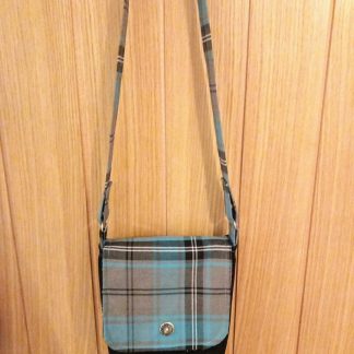 Turquoise & Grey/Black Cotton Denim Tartan Small Messenger Style Bag