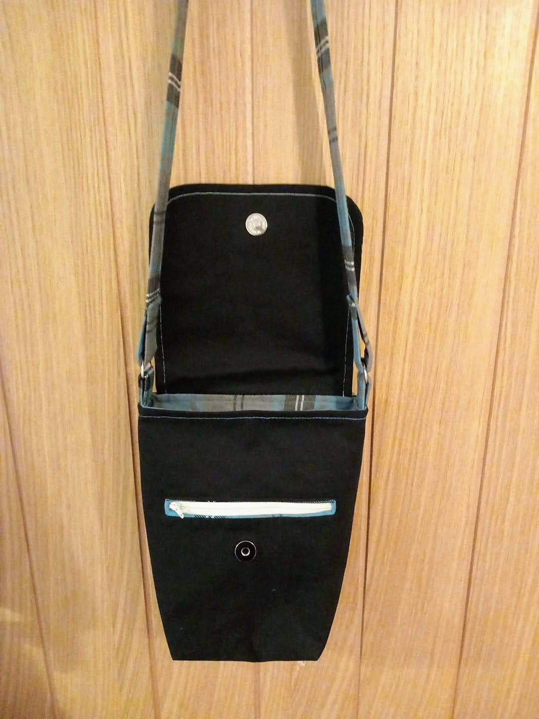 Turquoise & Grey/Black Cotton Denim Tartan Small Messenger Style Bag - Image 3