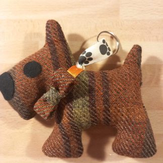 Light Brown & Green Pure Wool Blend Mini Dotty Dog Keyring