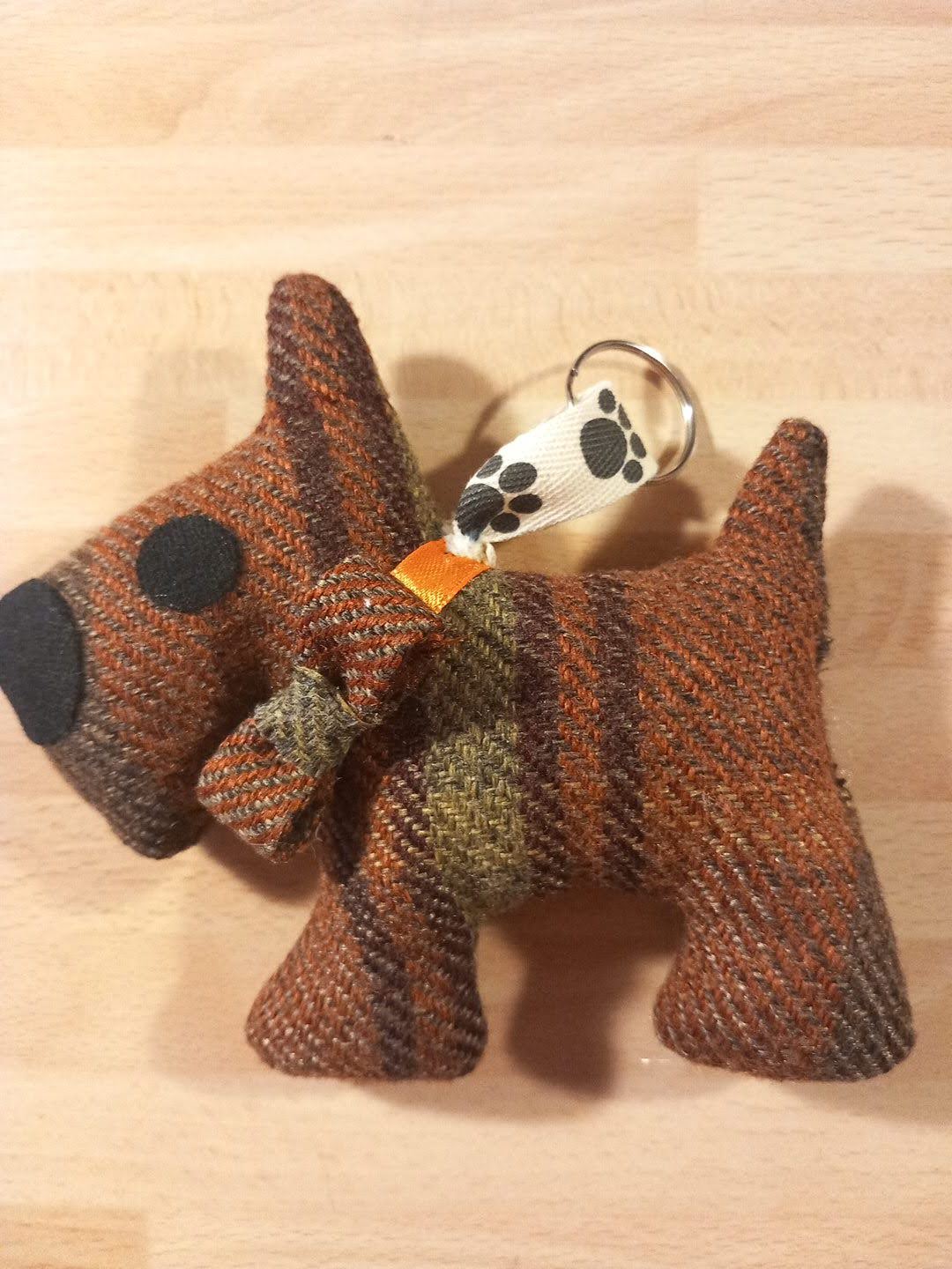 Light Brown & Green Pure Wool Blend Mini Dotty Dog Keyring