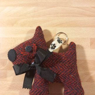 Red & Black Harris Tweed Mini Dotty Dog Keyring