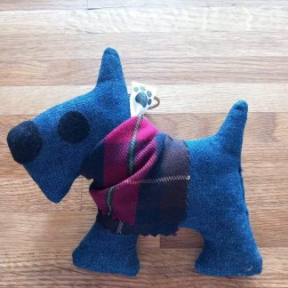 Dark Denim Mini Dog with Wallace Tartan Bandana Keyring