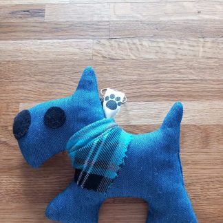 Light Denim Mini Dog with Turquoise & Grey Tartan Bandana Keyring