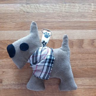 Tan Cord with Tartan Bandana Mini Dog Keyring