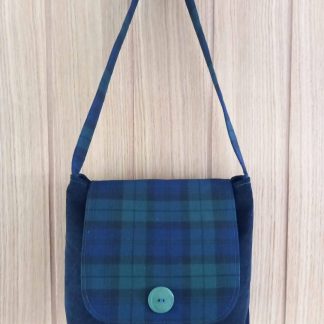 Black Watch Tartan and Navy Cord Small Handbag Style Bag