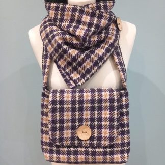 Purple Check Wool Blend Tartan Black Fleece Lined Cowl Scarf & Handbag Set (Copy)