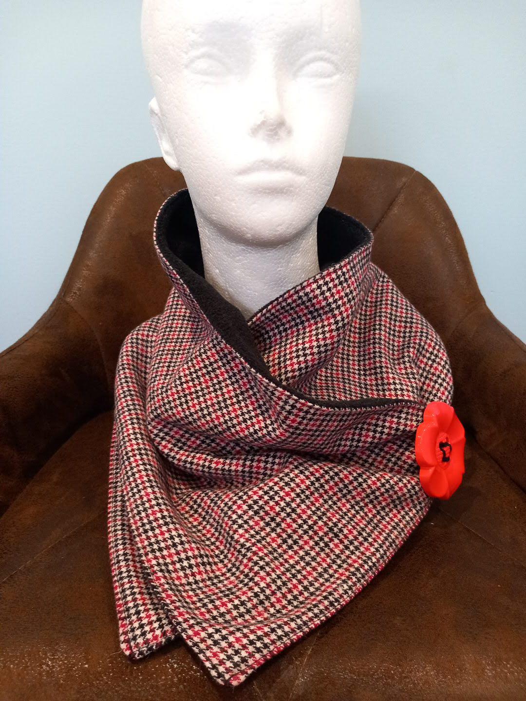 Red & Black Check Wool Blend Tartan Black Fleece Lined Cowl Scarf & Handbag Set - Image 2