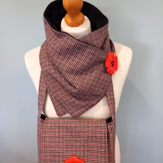 Red & Black Check Wool Blend Tartan Black Fleece Lined Cowl Scarf & Handbag Set