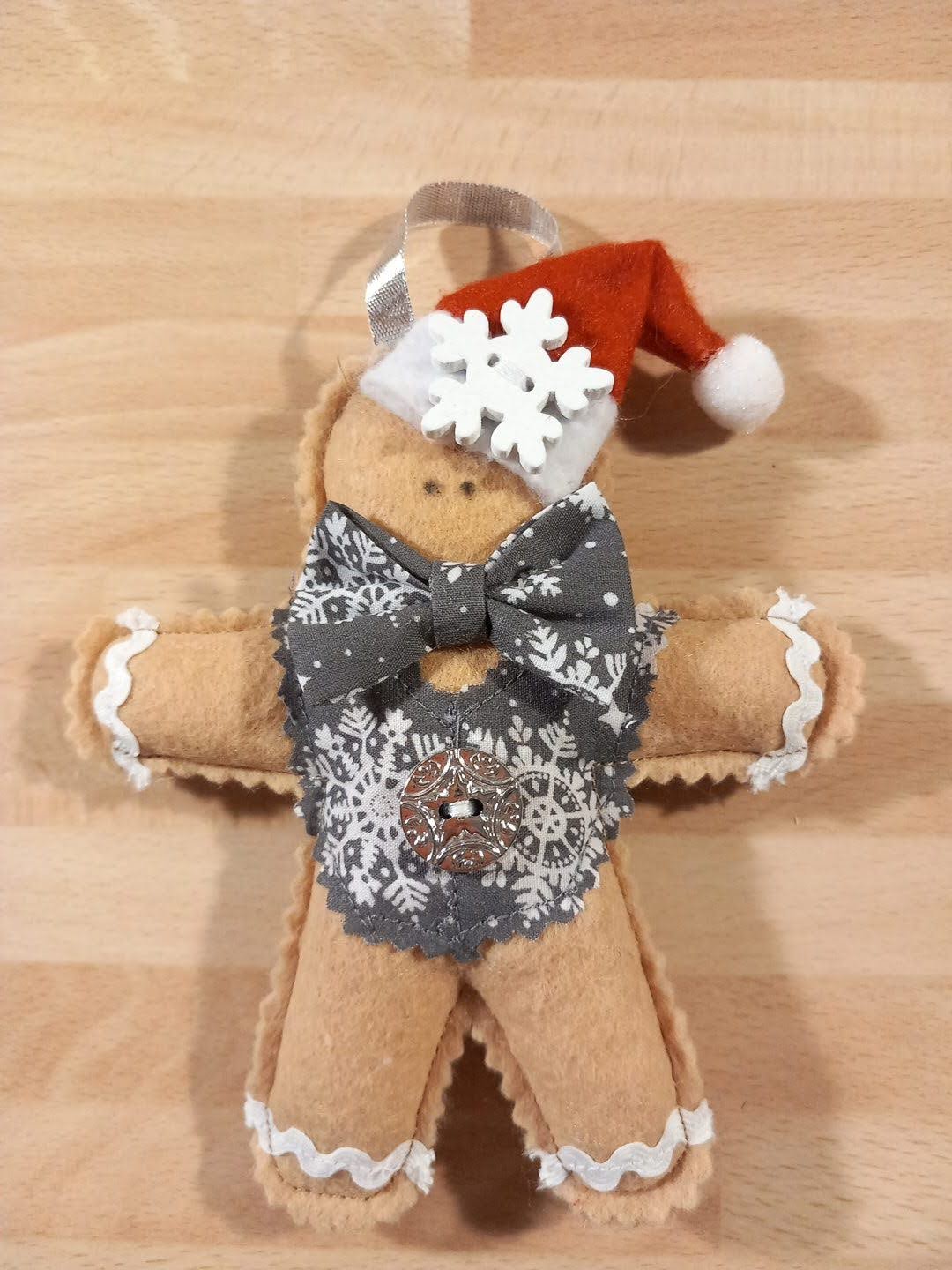 Mr Silver Snowflake Gingerbread Felt Tree Decoration