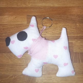 White & Pink Love Heart with Bandana Mini Dog Keyring