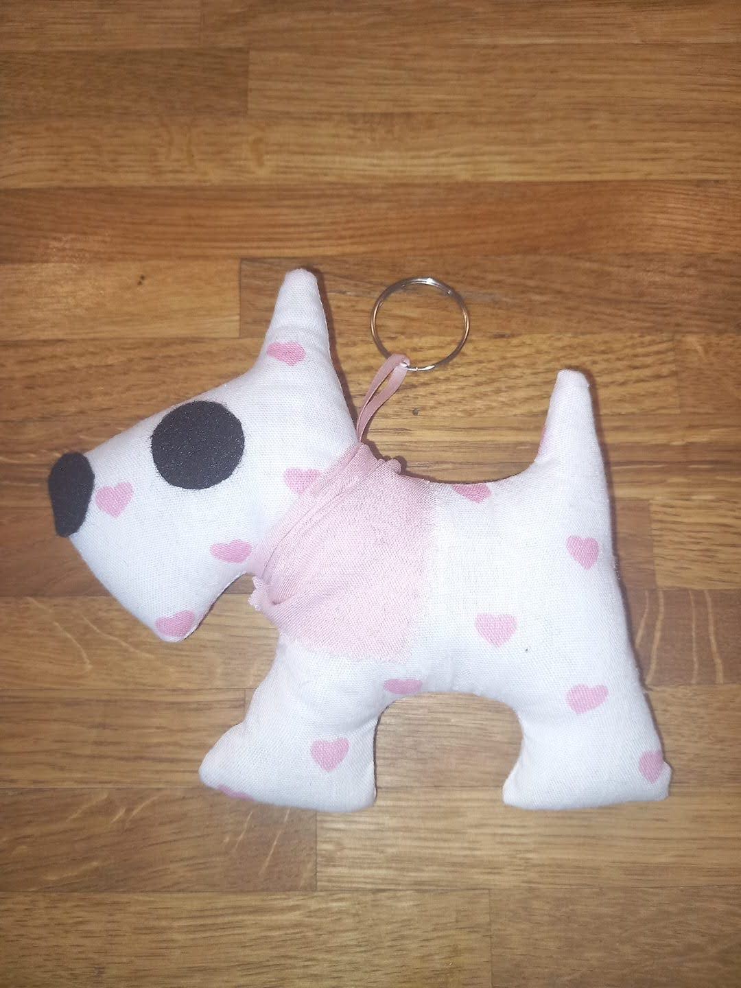 White & Pink Love Heart with Bandana Mini Dog Keyring