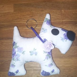 White & Purple Roses with Flower Mini Dog Keyring