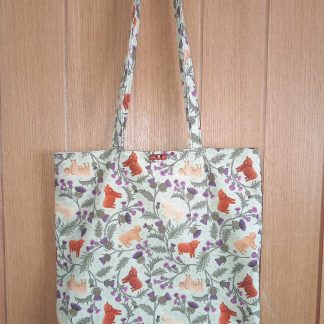Green Highland Cow & Thistle Canvas Small Shopper Bag