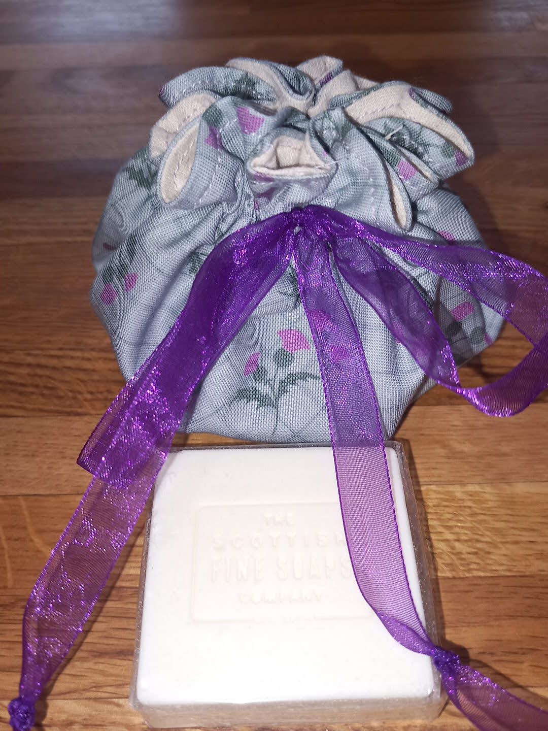 Blue Check Thistle Soap Drawstring Gift Pouch