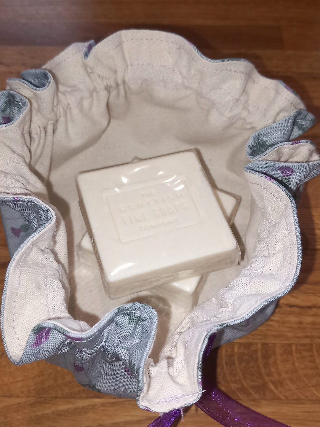 Blue Check Thistle Soap Drawstring Gift Pouch - Image 2