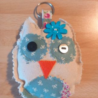 Canvas & Blue Mini Bows and Flower Owl Keyring