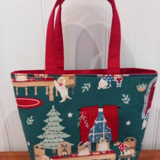 Festive Dogs at Christmas Dinner Felt Based Gift Bag