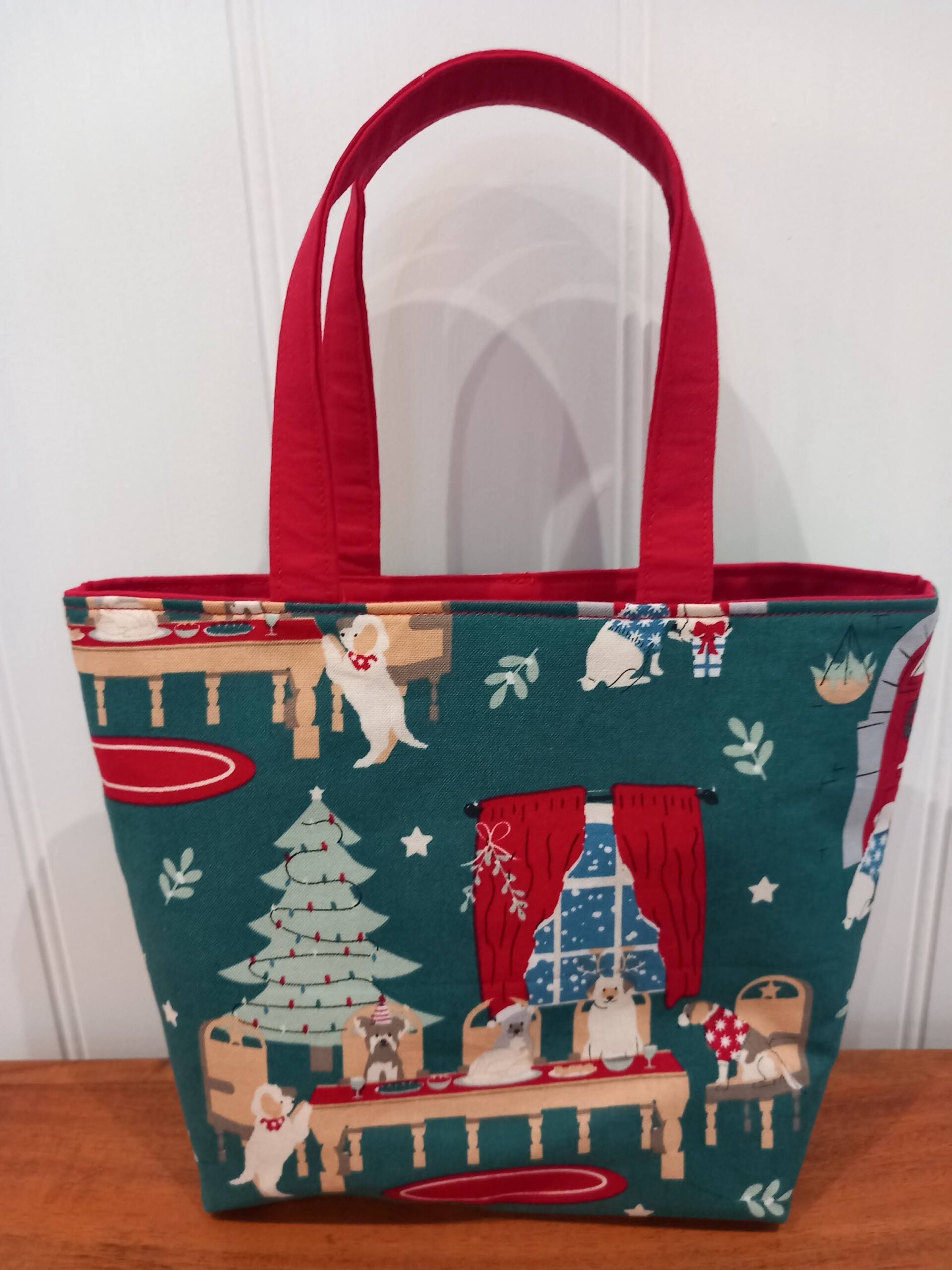 Festive Dogs at Christmas Dinner Felt Based Gift Bag