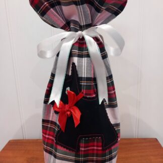 Dotty Dog White and Red Tartan Lined Bottle Bag