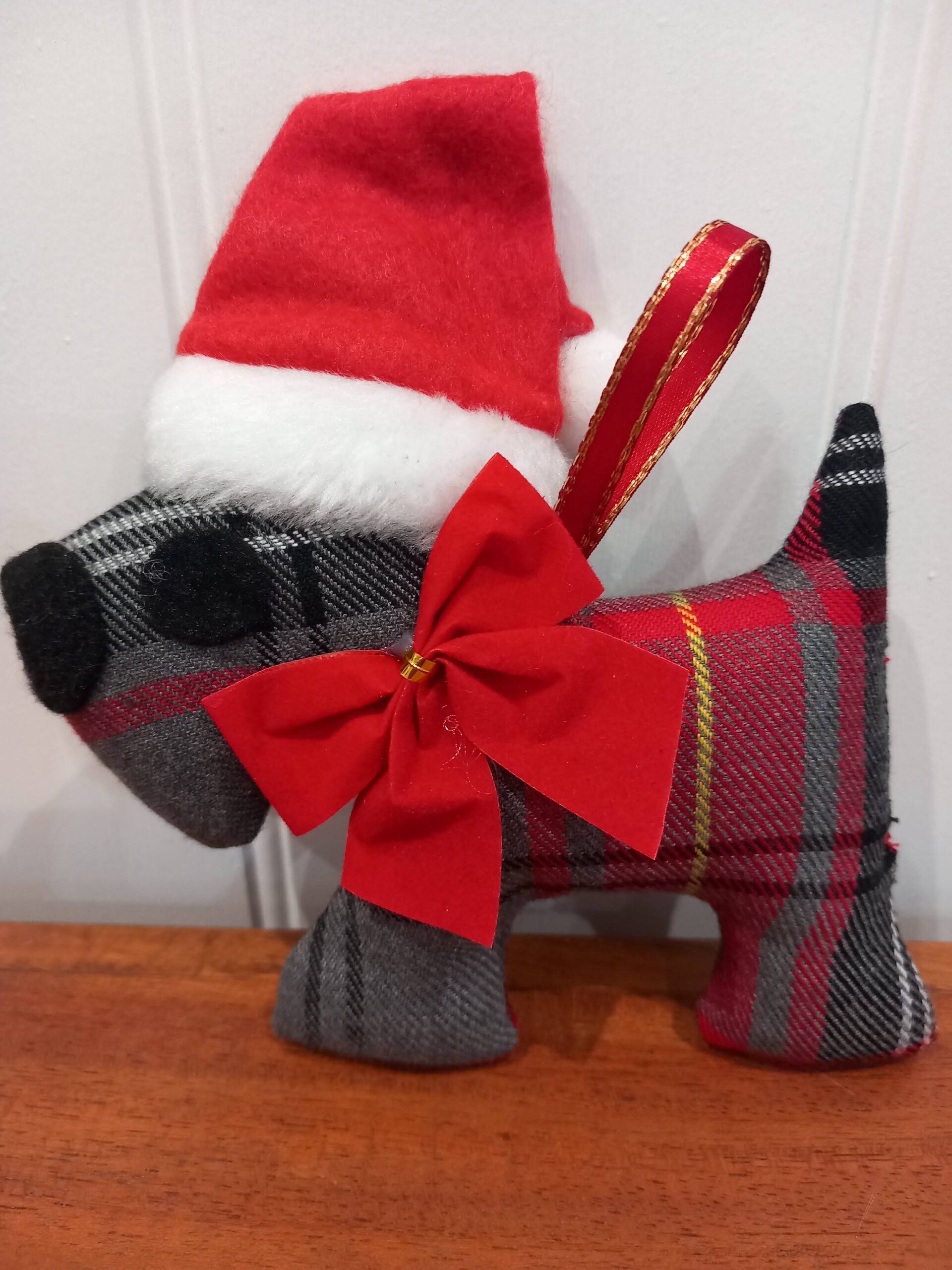 Red & Grey Tartan 'Santa Paws' Tree Decoration